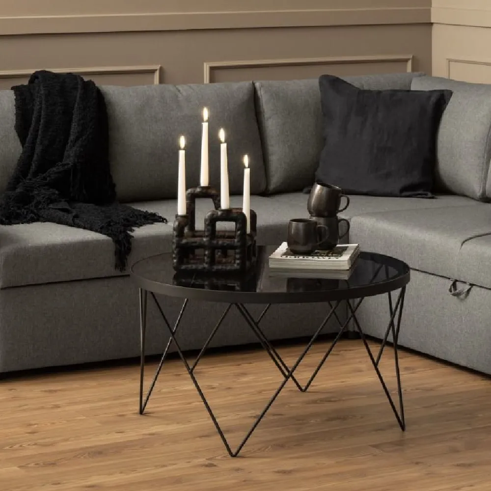 Hamel Round Coffee Table - Black, Smoked Glass