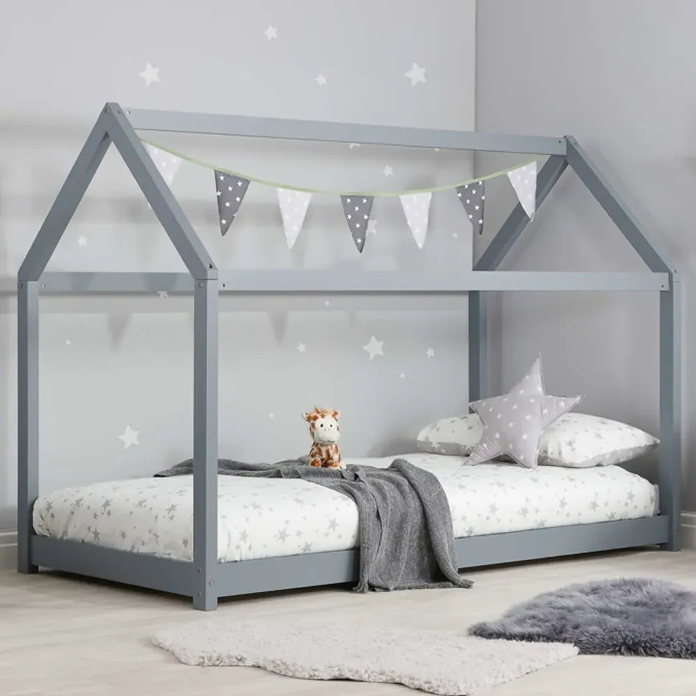 Hamel Single House Bed Frame - Grey, Wood
