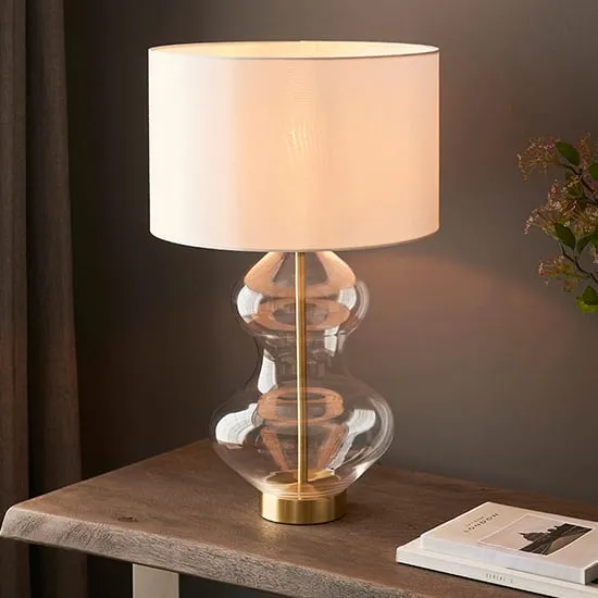 Hamel Touch Table Lamp with Shaped Glass Base - White