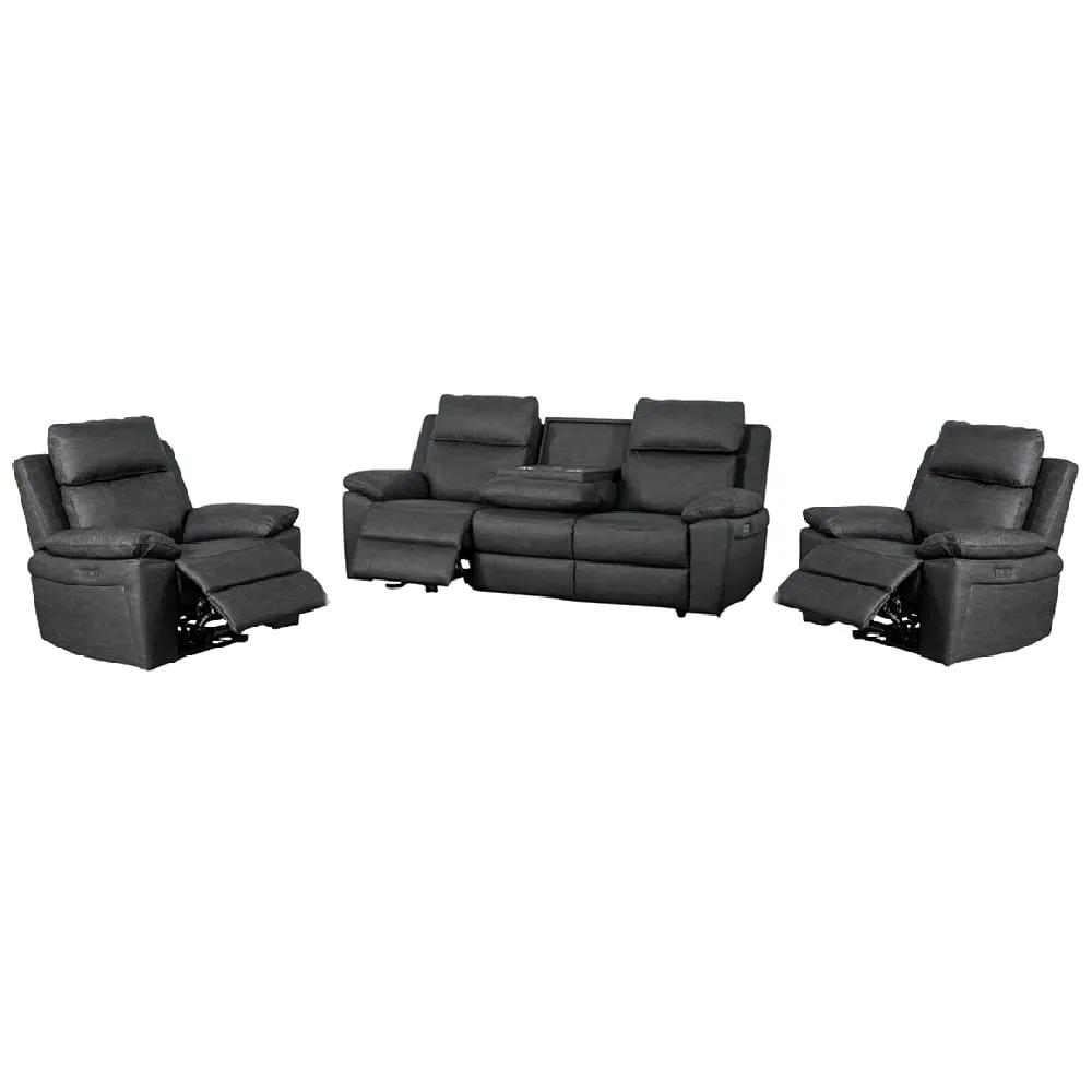 Hanford 3+1+1 Seater Electric Recliner Sofa Set - Grey, Fabric