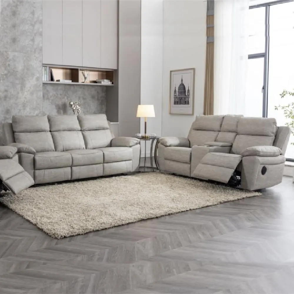 Hanford 3+2 Seater Electric Recliner Sofa Set - Silver, Fabric