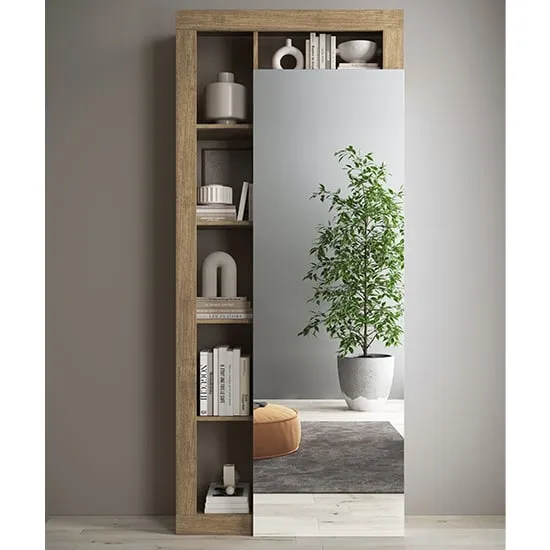 Hanmer 1-Door Mirrored Wardrobe with Shelves - Knotty Oak image
