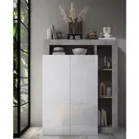 Hanmer High Gloss Shoe Storage Cabinet 2 Doors - White, Concrete