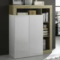 Hanmer Highboard with 2 Doors - White, Cadiz Oak