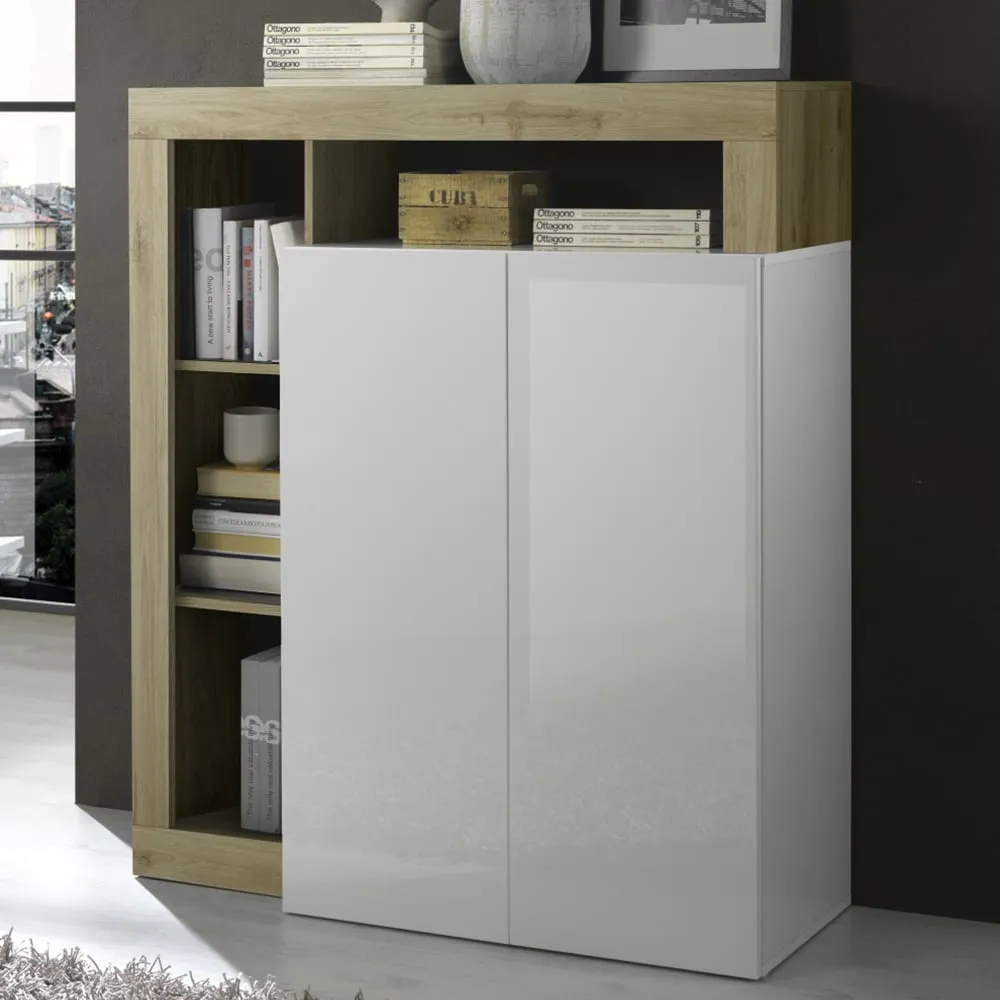 Hanmer Highboard with 2 Doors - White, Cadiz Oak image