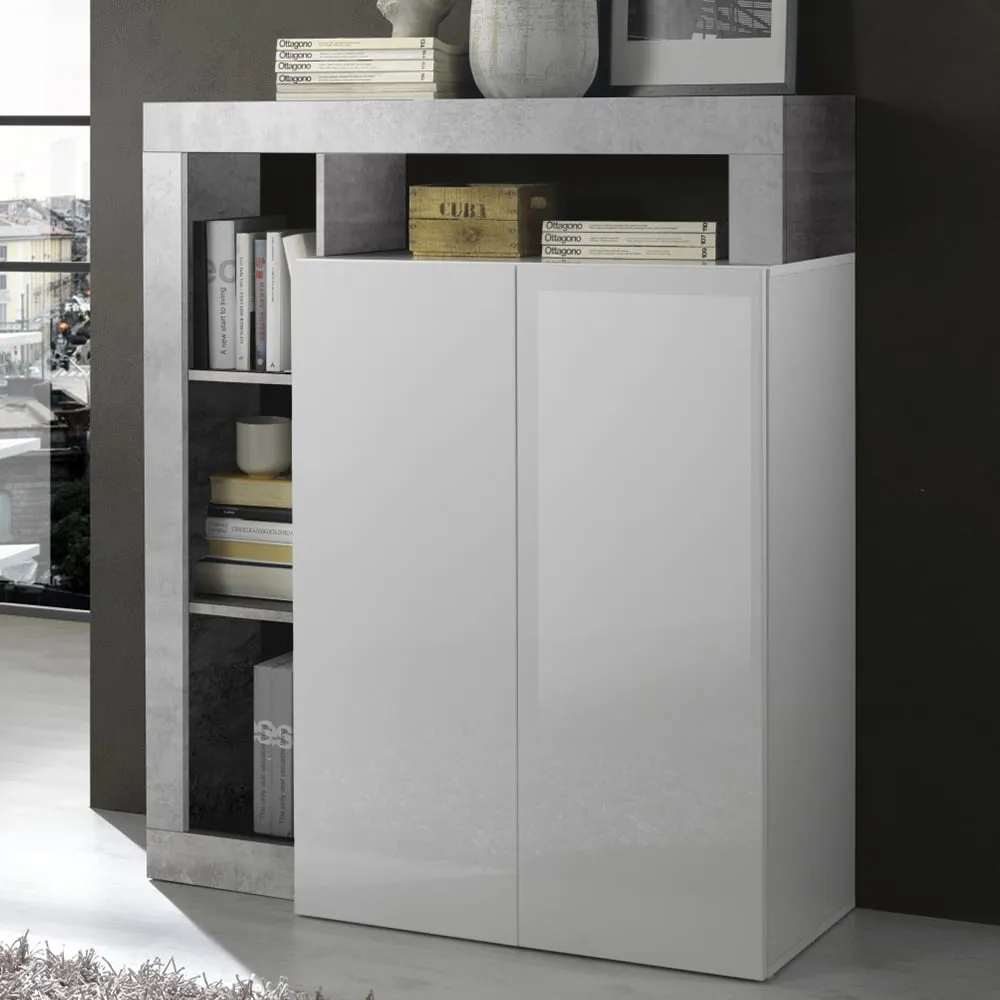 Hanmer Highboard with 2 Doors - White, Cement image