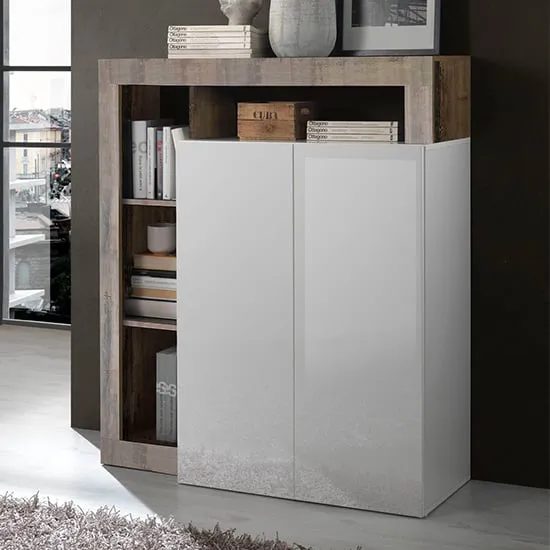 Hanmer Highboard with 2 Doors - White, High Gloss