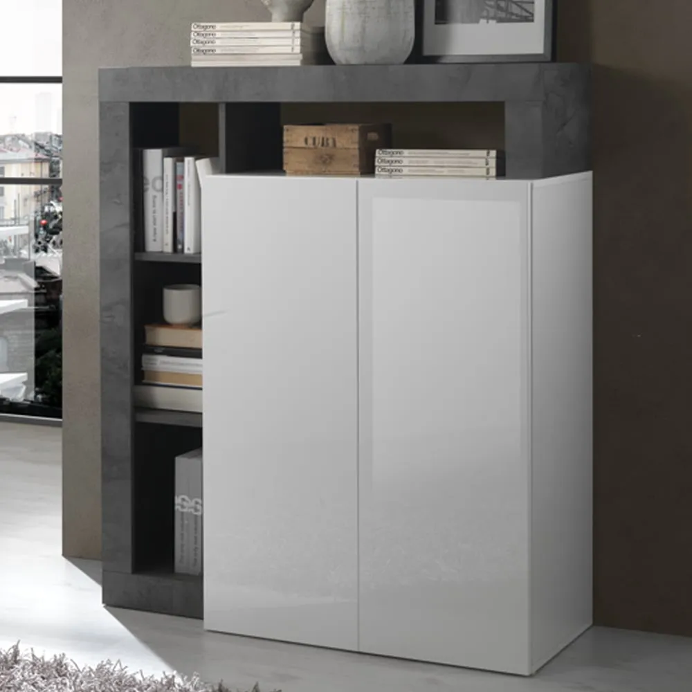 Hanmer Highboard with 2 Doors - White, High Gloss