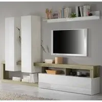 Hanmer Large Wall Entertainment Unit - White Gloss, Cadiz Oak