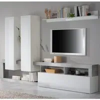 Hanmer Large Wall Entertainment Unit - White Gloss, Cement