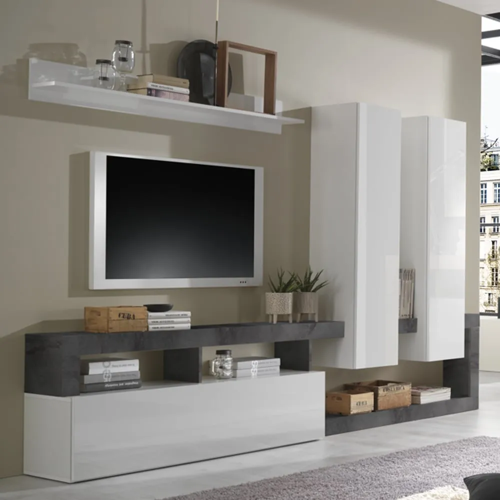 Hanmer Large Wall Entertainment Unit - White Gloss, Oxide