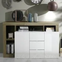 Hanmer Sideboard with 2 Doors 3 Drawers - White, Cadiz Oak
