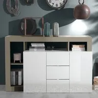 Hanmer Sideboard with 2 Doors 3 Drawers - White, High Gloss