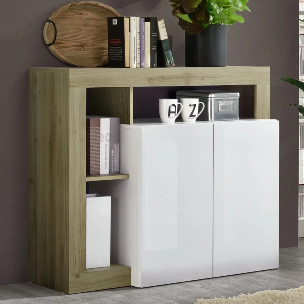 Hanmer Sideboard with 2 Doors - White, Cadiz Oak image