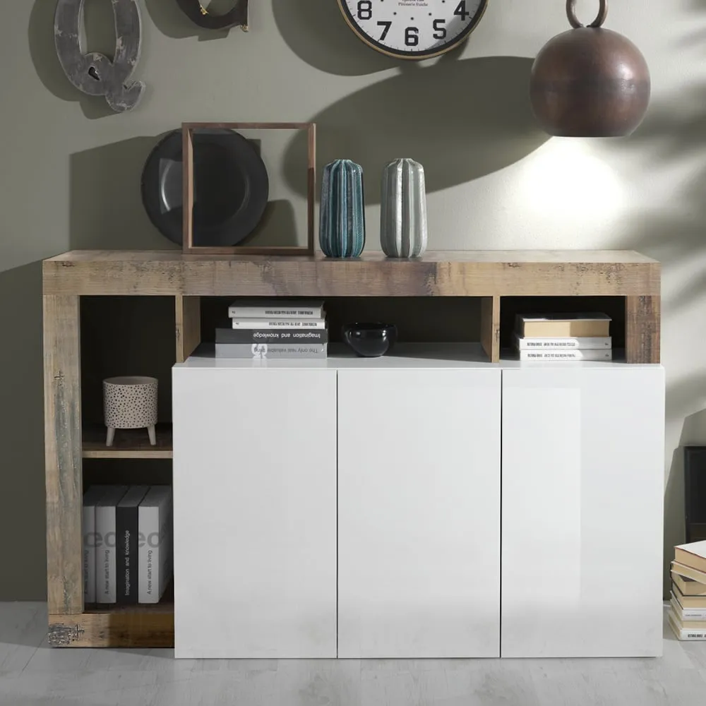 Hanmer Sideboard with 3 Doors - White, High Gloss
