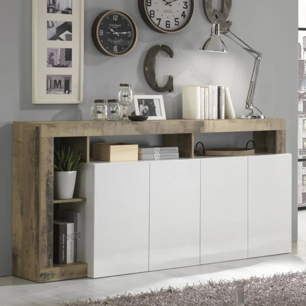 Hanmer Sideboard with 4 Doors - White, High Gloss
