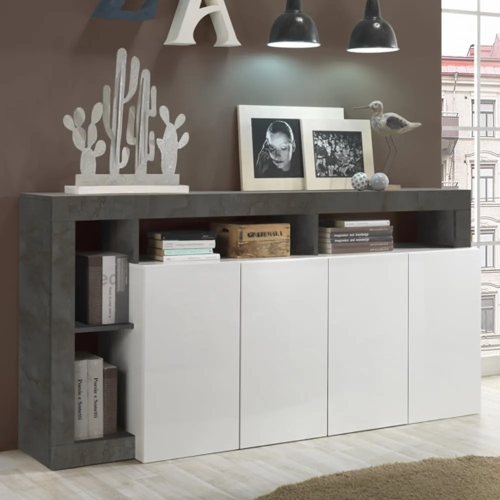 Hanmer Sideboard with 4 Doors - White, High Gloss