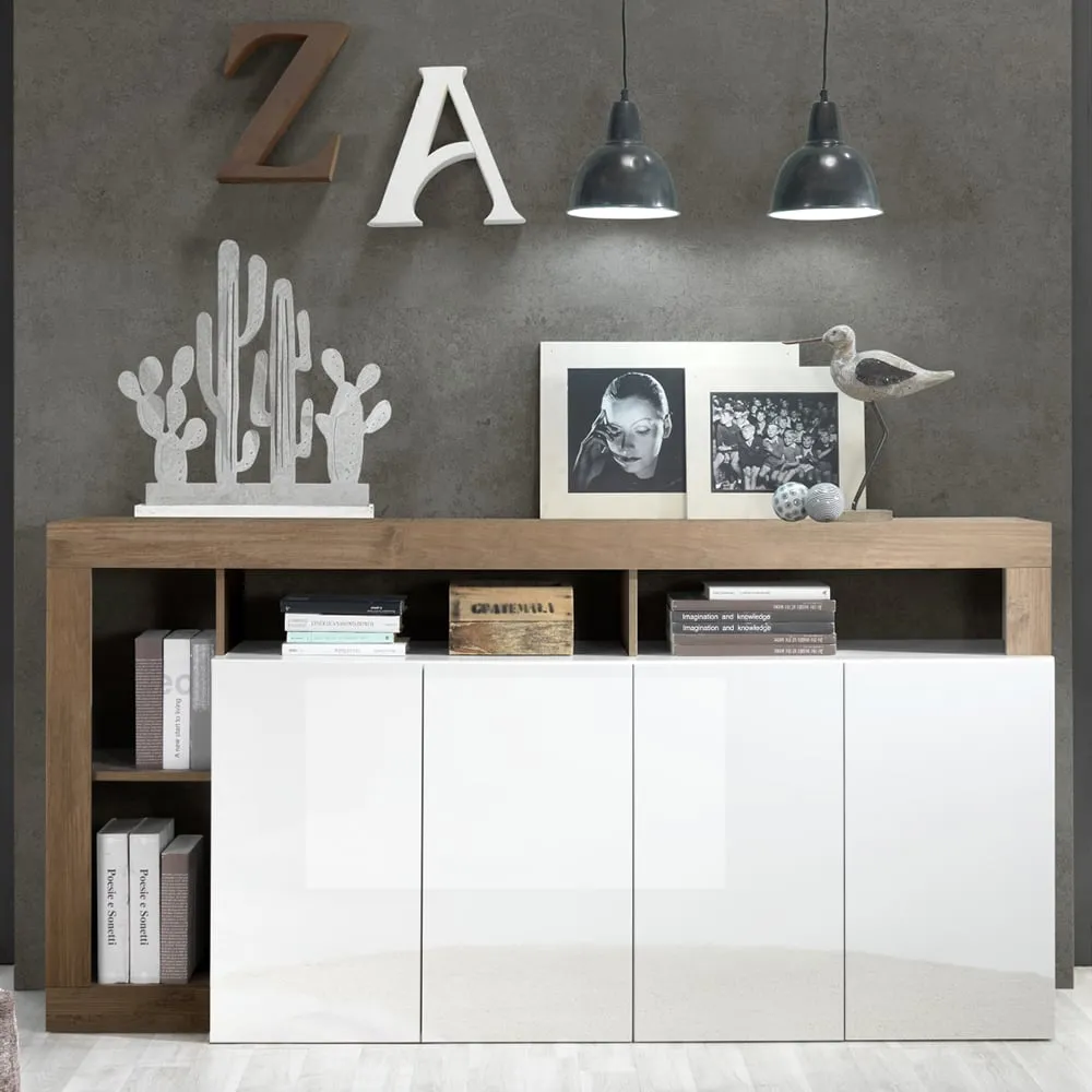 Hanmer Sideboard with 4 Doors - White, High Gloss