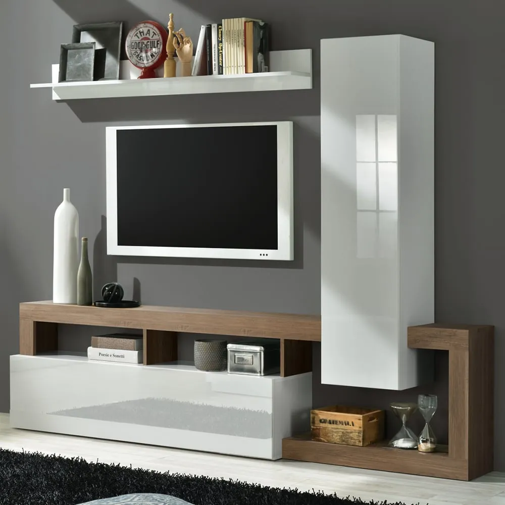 Hanmer Small Wall Entertainment Unit - White Gloss, Mercure