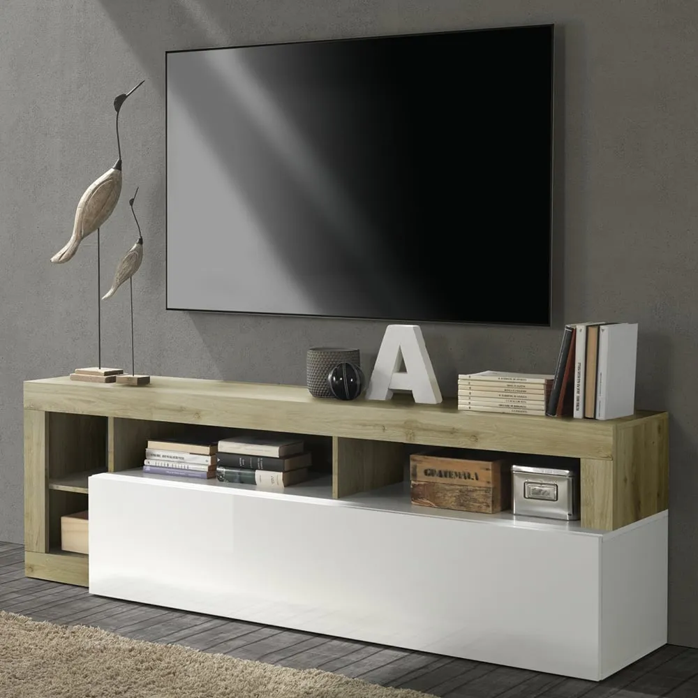 Hanmer TV Stand with Flap Door - White, Cadiz Oak image