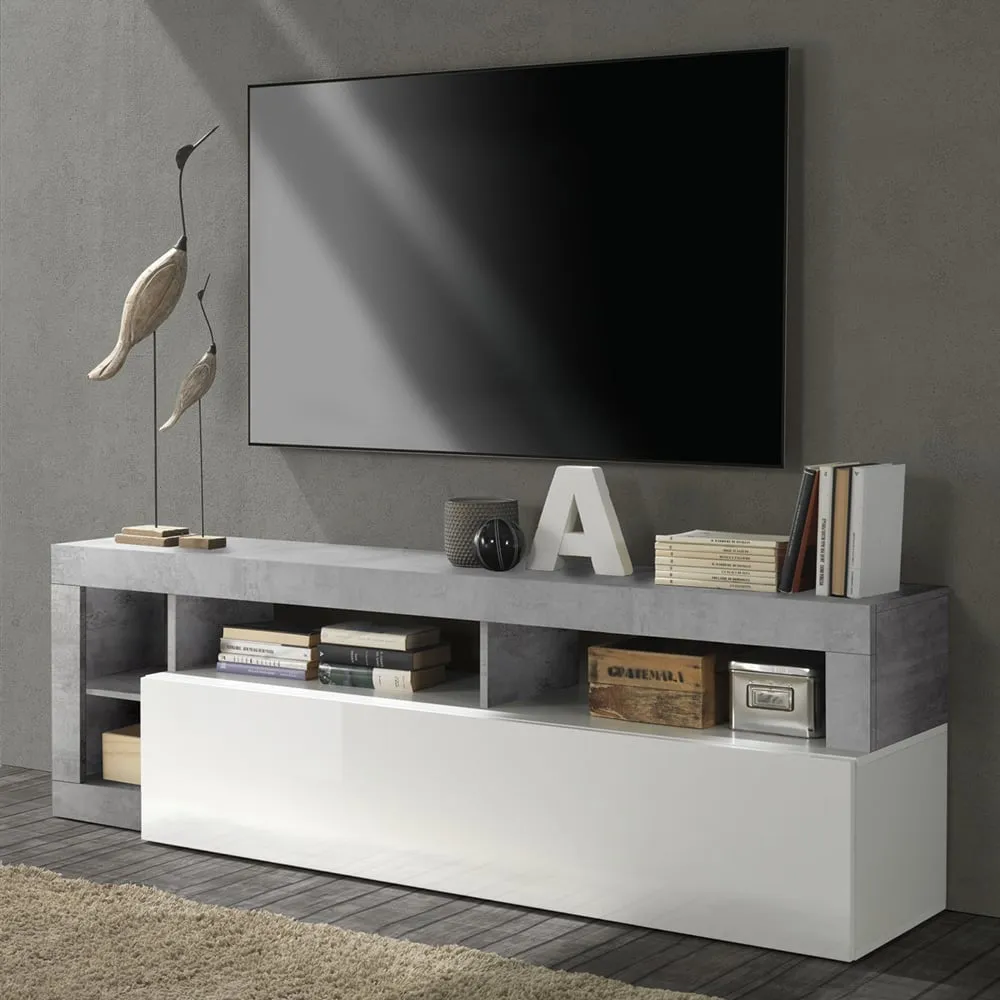 Hanmer TV Stand with Flap Door - White, Cement