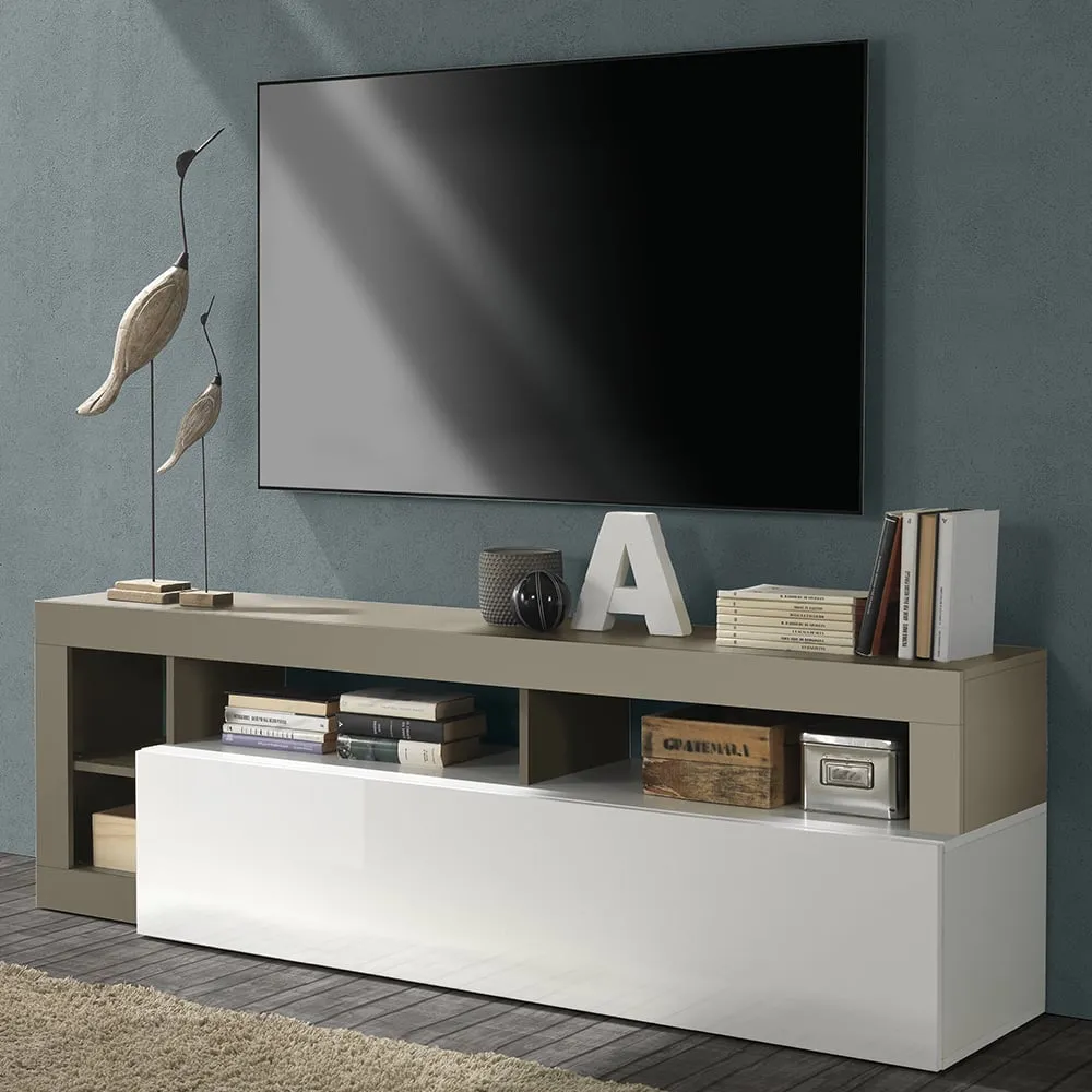 Hanmer TV Stand with Flap Door - White, Pewter