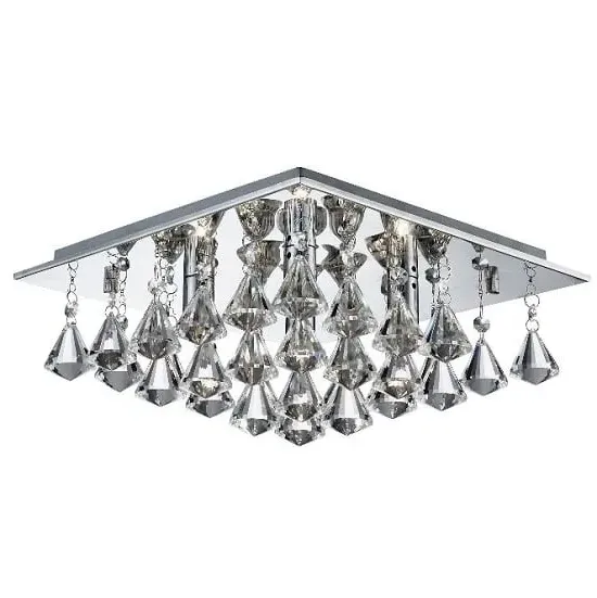 Hanna 4 Light Square Ceiling Fitting with Crystal Drops - Chrome image