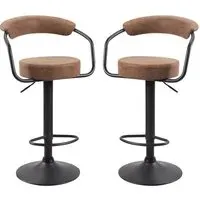 Hanna Bar Stools In Pair - Brown, Leather
