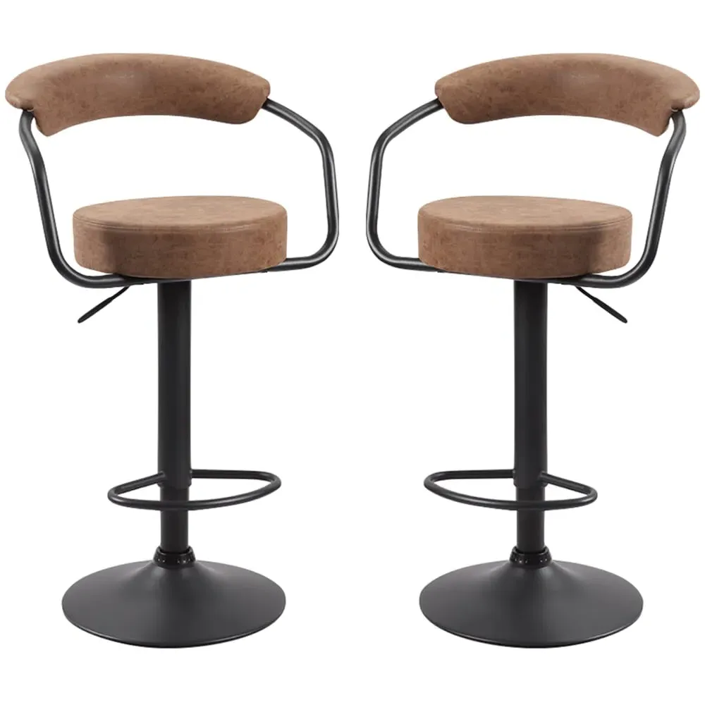 Hanna Bar Stools In Pair - Brown, Leather image