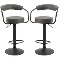 Hanna Bar Stools In Pair - Grey, Leather