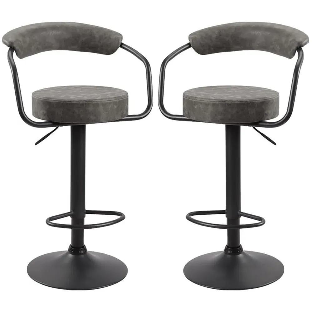 Hanna Bar Stools In Pair - Grey, Leather image
