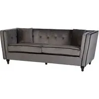Hannah 3-Seater Sofa with Button Tufting - Grey, Velvet