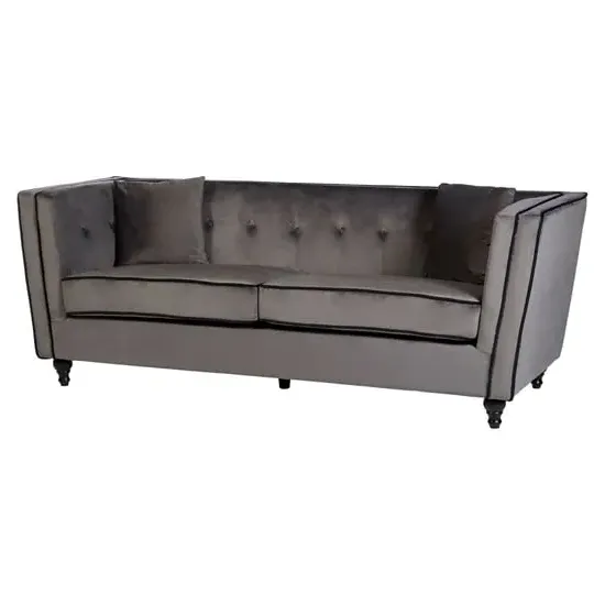 Hannah 3-Seater Sofa with Button Tufting - Grey, Velvet image