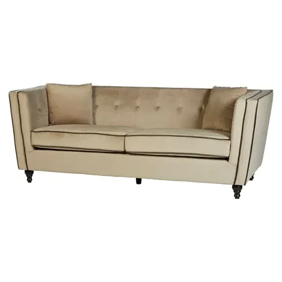 Hannah 3-Seater Sofa with Button Tufting - Mink, Velvet