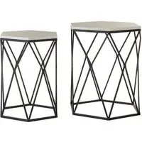 Hannah Hexagonal Set Of 2 Side Tables - Black, Marble
