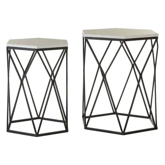 Hannah Hexagonal Set Of 2 Side Tables - Black, Marble