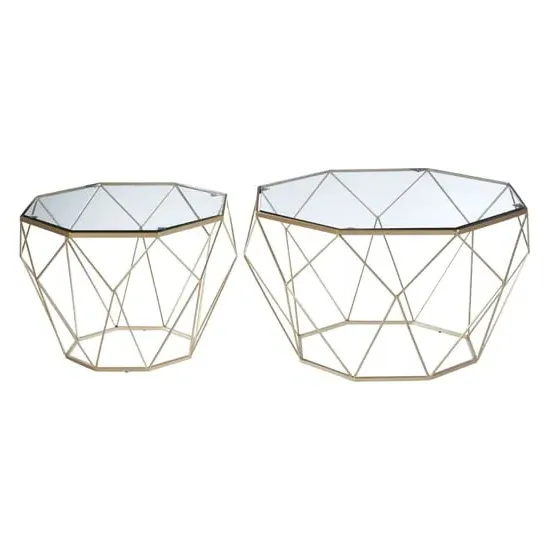 Hannah Octagonal Glass Set of 2 Side Tables - Champagne