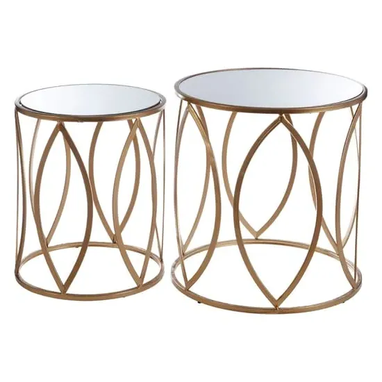 Hannah Round Set Of 2 Side Tables - Gold, Glass