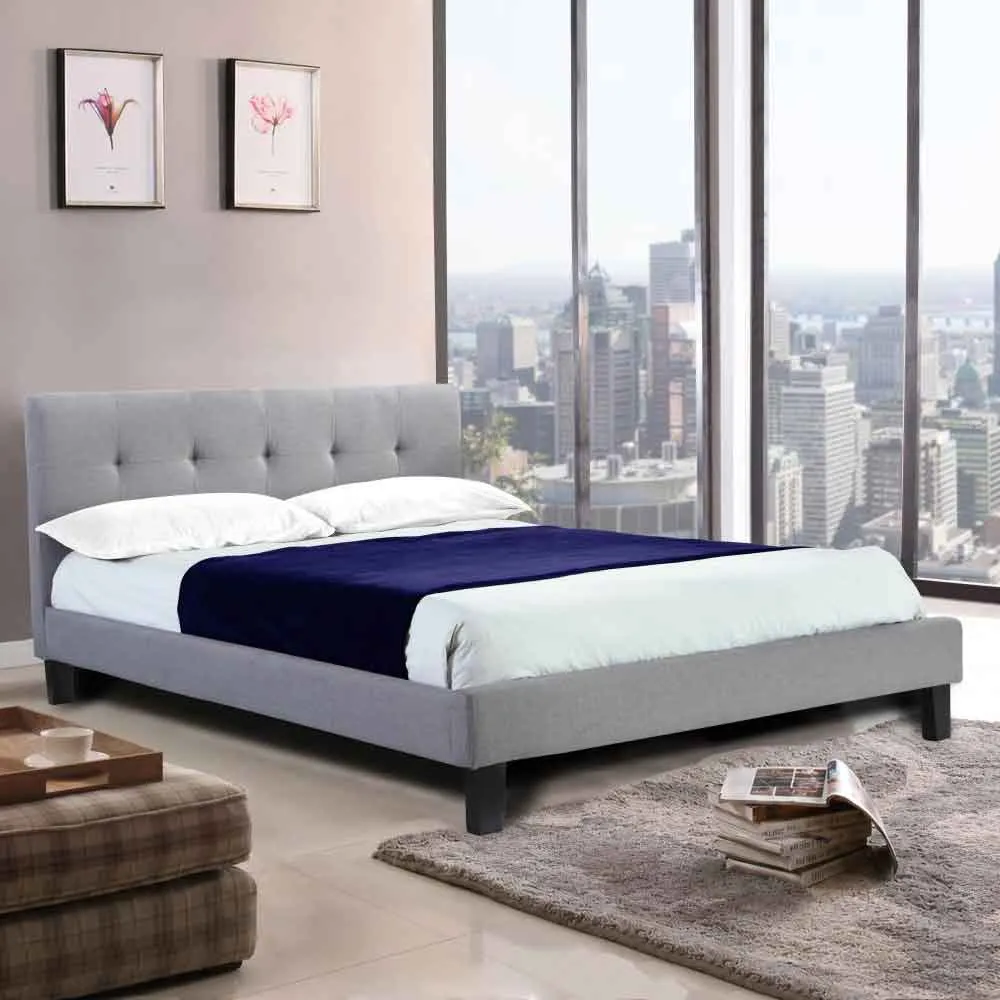 Hanne King Size Bed Frame - Grey, Linen product
