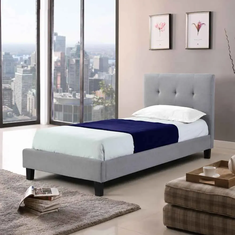 Hanne Single Bed Frame - Grey, Linen product