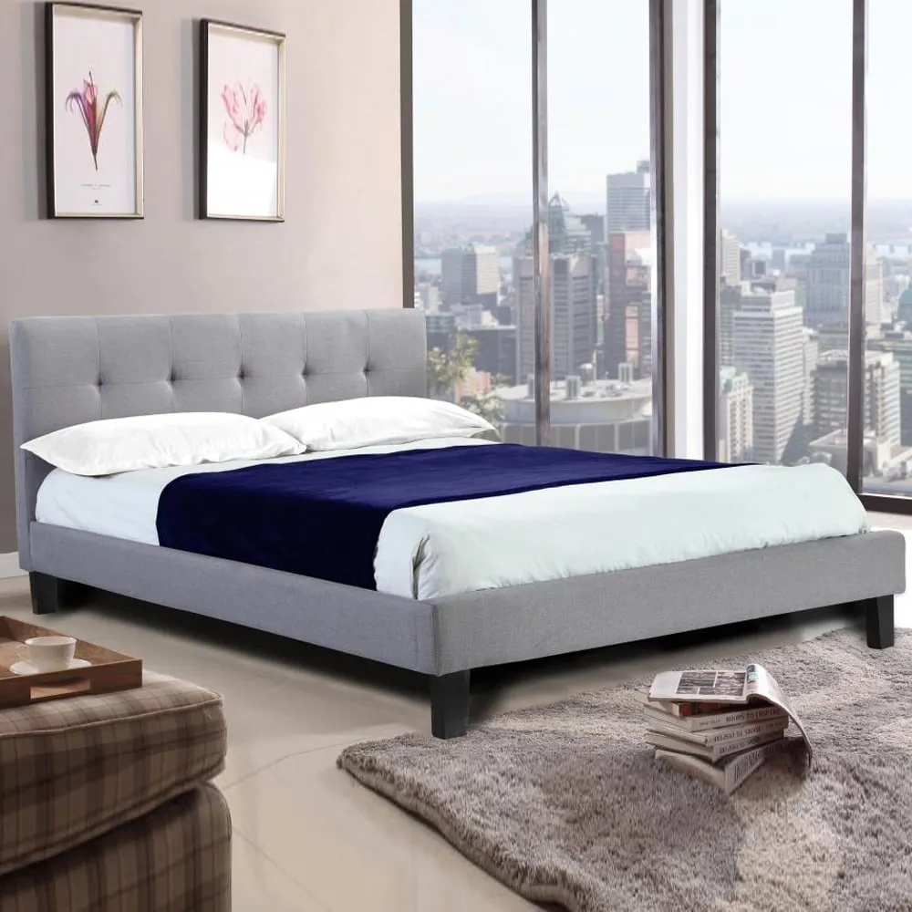 Hanne Small Double Bed Frame - Grey, Fabric image