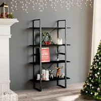 Hanny 4-Tier Bookshelf - Black, Pine Wood