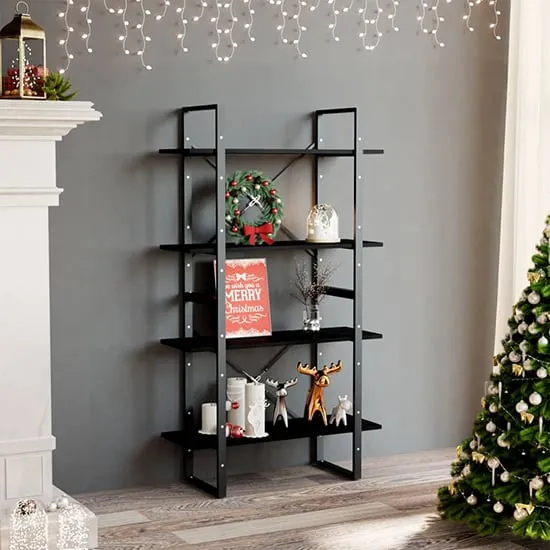 Hanny 4-Tier Bookshelf - Black, Pine Wood