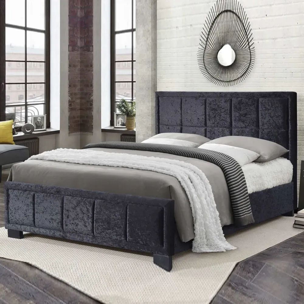 Hanover Double Bed Frame - Black, Crushed Velvet image