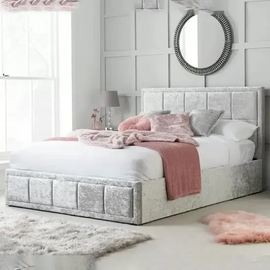 Hanover King Size Ottoman Bed Frame - Steel, Crushed Velvet