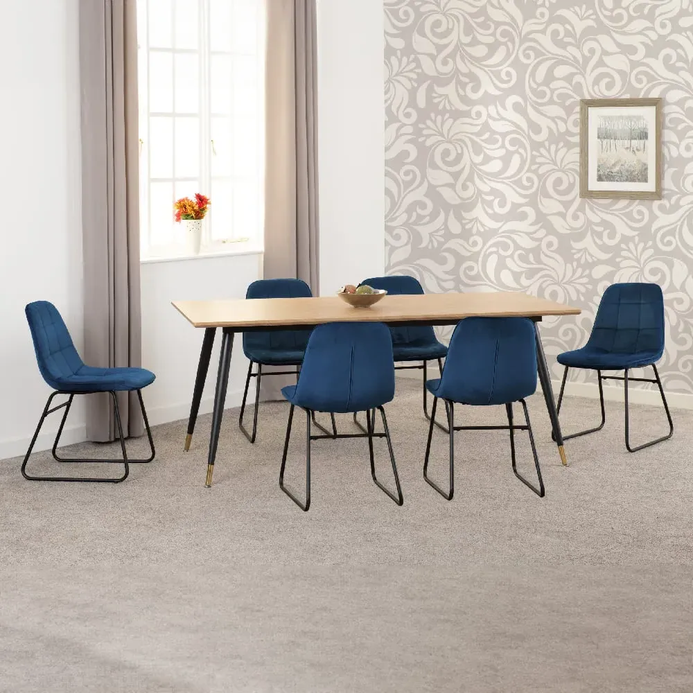 Hanover Oak Dining Table with 6 Lyster Chairs - Blue, Oak