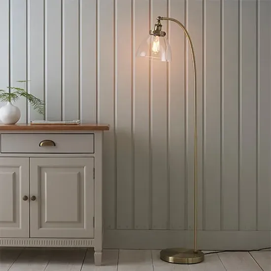 Hansen Adjustable Floor Lamp with Switch - Antique Brass, Glass