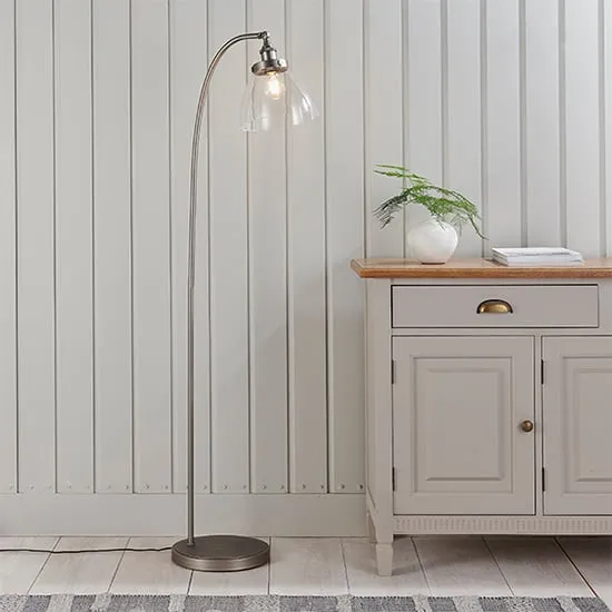 Hansen Adjustable Floor Lamp with Switch - Brushed Silver, Glass