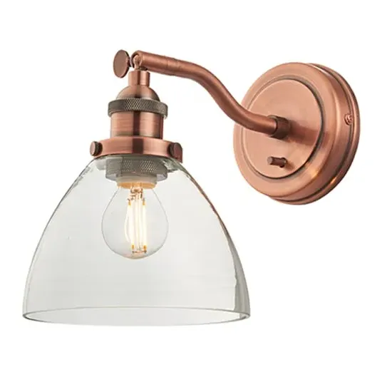 Hansen Adjustable Wall Light with Switch - Aged Copper, Glass image