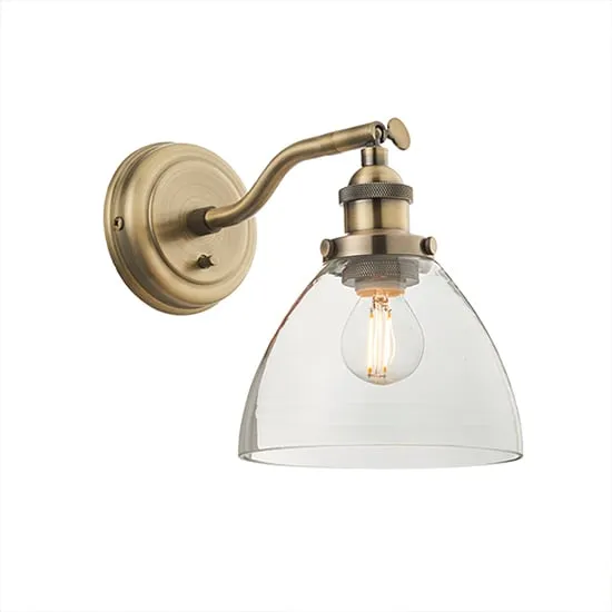 Hansen Adjustable Wall Light with Switch - Antique Brass, Glass